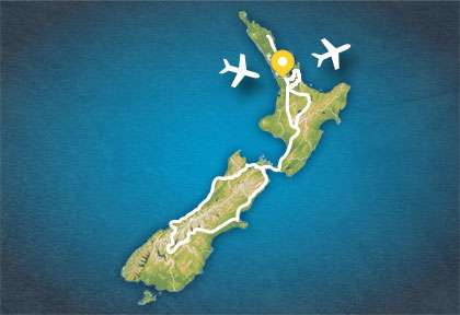 Carte circuit épopée néo-zélandaise - départ Auckland