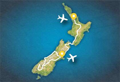 Carte circuit Kiwi Encounter de Auckland à Christchurch