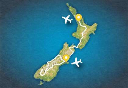 Carte circuit  Kiwi Encounter de Christchurch à Auckland