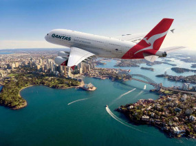 Qantas - Vue aérienne de Sydney avec l'A380