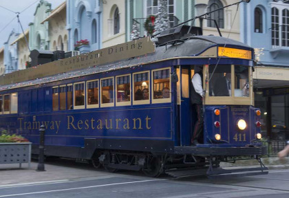 Nouvelle-Zélande - Christchurch - Dînez dans le tramway historique de Christchurch